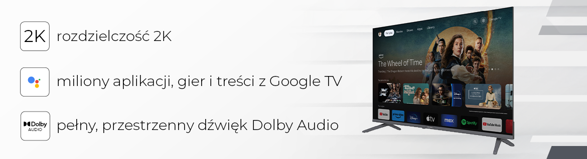 Telewizor AIWA 43GO60804FHD - Obraz, który przyciąga uwagę, Full HD (1920 x 1080), Szerokie kąty widzenia 178°, Matryca DLED, telewizor stojący pod skosem na biało-szarym tle