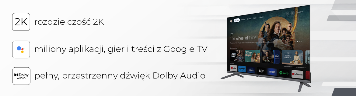 Telewizor AIWA 40GO50804FHD - Obraz, który przyciąga uwagę, telewizor stojący pod skosem na biało-szarym tle
