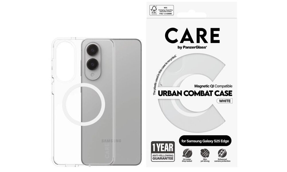 Etui PANZERGLASS CARE Flagship Urban Combat White QI do Samsung Galaxy S25 Edge