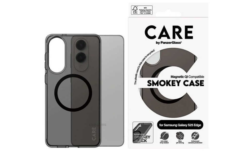 Etui PANZERGLASS Care Urban Combat Black QI do Samsung Galaxy S25 EDGE Dymny - etui z opakowaniem na białym tle