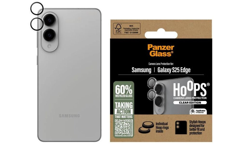 Szkło hartowane na obiektyw PANZERGLASS Hoops Lens do Samsung Galaxy S25 Edge Przeźroczysty szklo z opakowaniem 