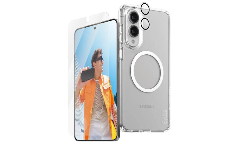 Etui PANZEGLASS CARE Flagship 3w1 Etui + Szkło + Lens do Samsung Galaxy S25 Edge - zestaw na bialym tle, ochrona, styl, zabezpieczenie