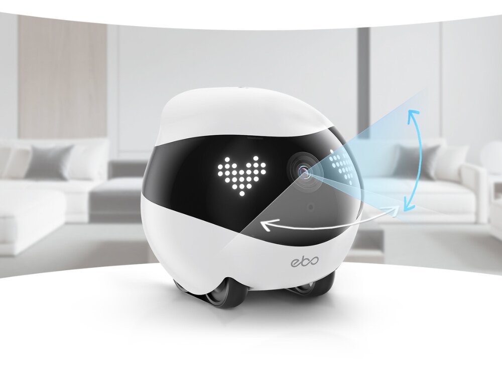 Inteligentny robot ENABOT Ebo Air 2 Niebieski Inteligentny robot ENABOT Ebo Air 2 robot ustawiony pod kątem mikrofon głośnik rozmowy komunikacja kontakt robot