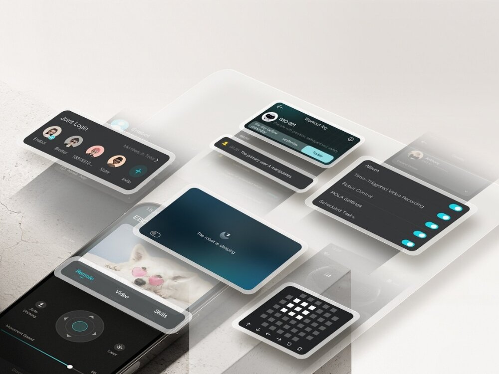 Inteligentny robot ENABOT Ebo Air 2 Niebieski Inteligentny robot ENABOT Ebo Air 2 aplikacja obsługa podgląd na żywo bezpieczeństwo wygoda