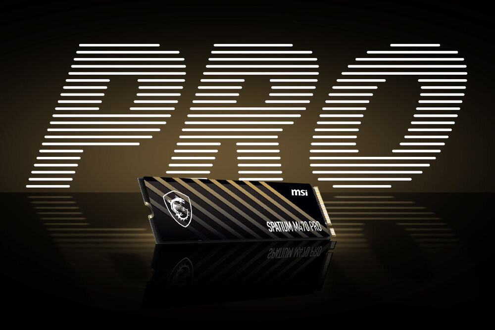 Komputer MAD DOG MASTERPIECE-I02DR32 Ultra 5-225F 32GB RAM 1TB SSD GeForce RTX5070 DLSS 4 Wi-Fi dysk MSI Spatium M470 Pro 1 TB PCIe Gen4 do 6000 MB/s do 4500 MB/s technologia 3D NAND format M.2 2280 TRIM ECC E2E Data Protection system S.M.A.R.T.