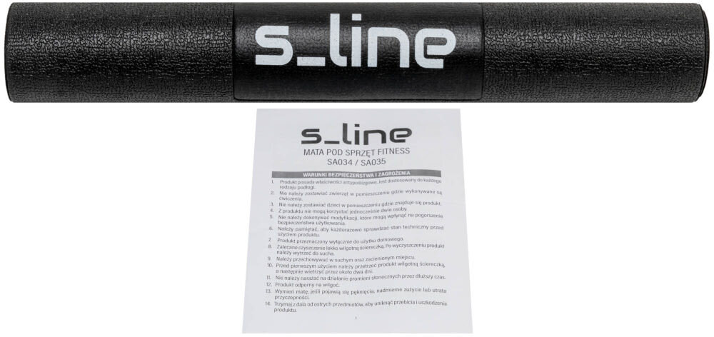 Mata pod sprzęt fitness S-LINE M4 SA034 Zwinięta czarna mata pod sprzęt fitness S_line z dołączoną instrukcją obsługi modelu SA034 / SA034.