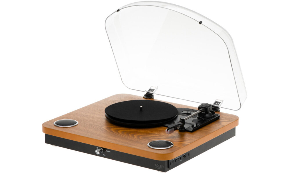 Gramofon ADLER AD 1914 nagrywanie na USB digitalizacja płyt, gramofon po skosie na białym tle