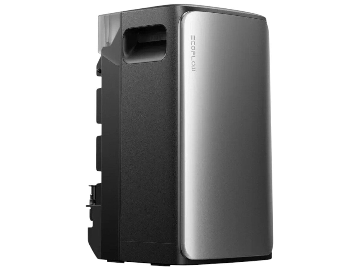Magazyn energii ECOFLOW Stream Pro 800W, backup, automatyka, przełączanie, wygoda, Widok bocznego panelu urządzenia, podkreślony kształt i wygodny uchwyt na froncie.