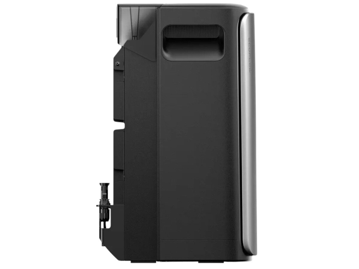 Magazyn energii ECOFLOW Stream Pro 800W, bateria LiFePO4, trwałość, ogrzewanie, bezpieczeństwo, Widok urządzenia od frontu i boku, na jasnym, minimalistycznym tle, akcent na detalach.