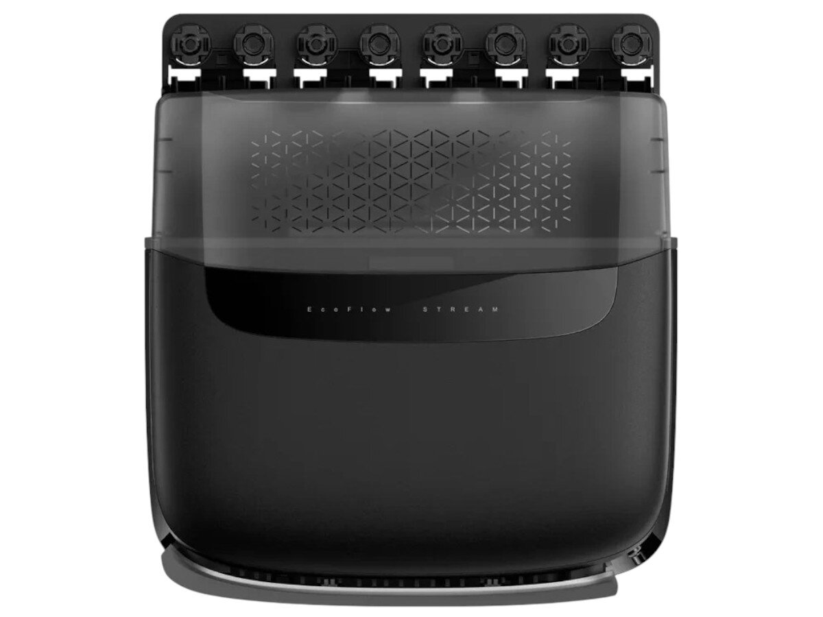 Magazyn energii ECOFLOW Stream Pro 800W, aplikacja, monitoring, Wi-Fi, Bluetooth, Górna pokrywa Stream Pro, napisy techniczne i otwory wentylacyjne, wyraźna faktura.