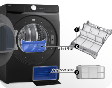 Filtr 2w1 w Suszarce  DV16DG8600BVU4. Skuteczne suszenie i ochrona tkanin na dłużej. Teraz w MediaExpert