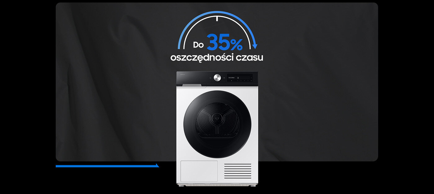 Szybkie i delikatne suszenie ubrań - Quick Drive Zdjęcie przedstawia funkcję QuickDrive w suszarce Bespoke AI 9kg DV90DB7845GEU4, która skraca czas suszenia o 35%.