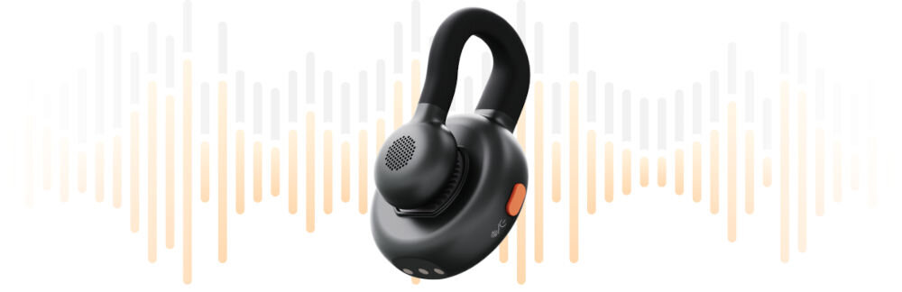 System bezprzewodowy HOLLYLAND Lark M2S Mini Combo prezentacja mikrofonu za nim wizualizacja dźwiękowa na białym tle format audio materiały wierne oryginałowi produkcja wideo podcasty transmisje na żywo