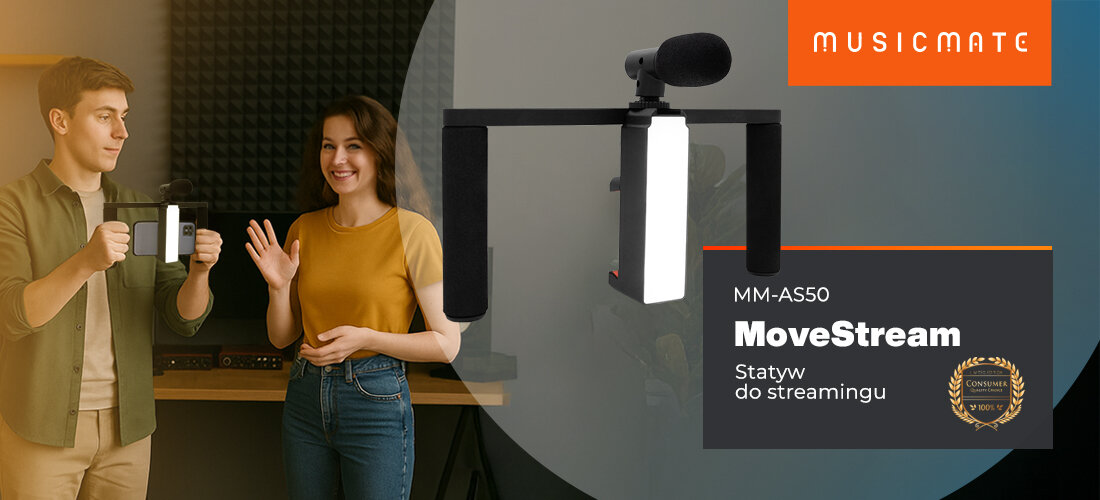 MM-AS50 MoveStream mobilny zestaw do streamingu z mikrofonem, lampą LED i uchwytem na telefon