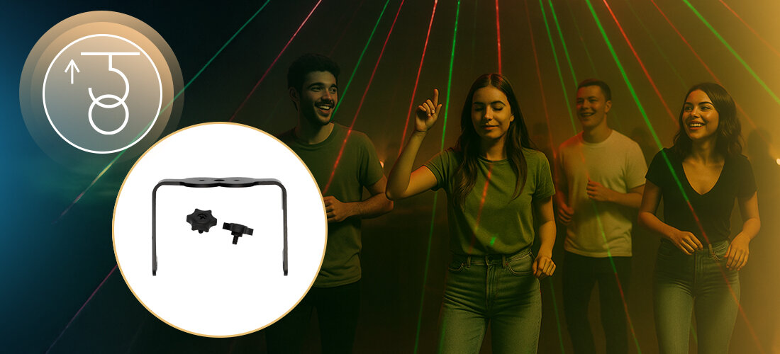 Multiefekt dyskotekowy MUSICMATE DL50 DiscoBlaze - Moc światła w kompakcie, Sześć wbudowanych diod LED, Kula RGB, Zróżnicowane opcje sterowania, osoby tańczące w rytm muzyki, lasery