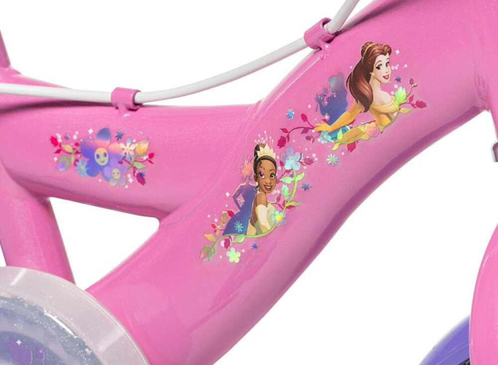 Rower dziecięcy HUFFY Disney Princess 12 cali Różowy Wzrost: 85-100 cm Wiek: 3-5 lat rower na białym tle zbliżenie na ramę odpowiednio wyselekcjonowane materiały stalowa rama dostosowana do najmłodszych geometria ponadprzeciętna odporność na uszkodzenia mechaniczne i działanie czynników zewnętrznych wybór rozmiaru ramy Twój wzrost mierzony w zrelaksowanej pozycji typ
