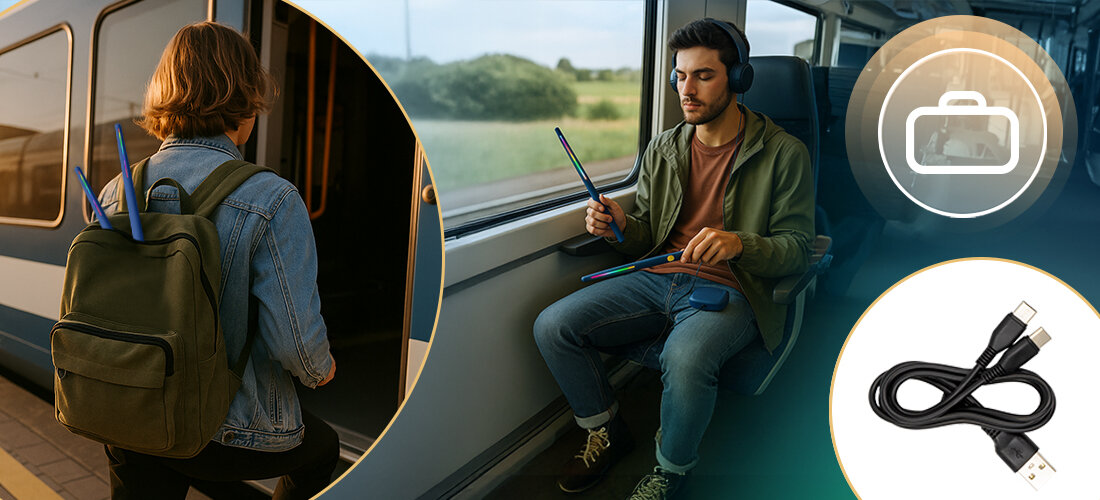 Perkusja wirtualna MUSICMATE MM-DRM80 VirtualDrum - Wprowadź rytm w każdy moment, osoba grająca na wirtualnej perksuji