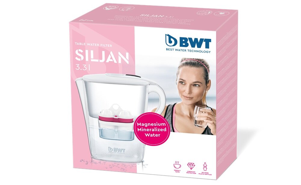 Dzbanek filtrujący BWT Siljan + 1 wkład MG2+ Biały materiały wolne od BPA, wytrzymała konstrukcja, łatwość czyszczenia