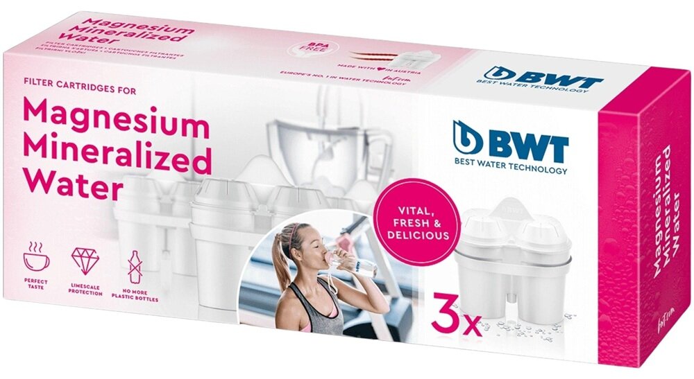 Wkład filtrujący Mineralizowana Magnezem Woda BWT 3 szt. redukcja kamienia i chloru, woda odpowiednia do picia, bez osadów, oszczęność