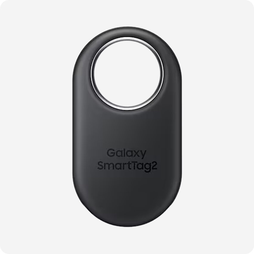 Czarny lokalizator z otworem na jednym końcu, z napisem \'Galaxy SmartTag2\'.