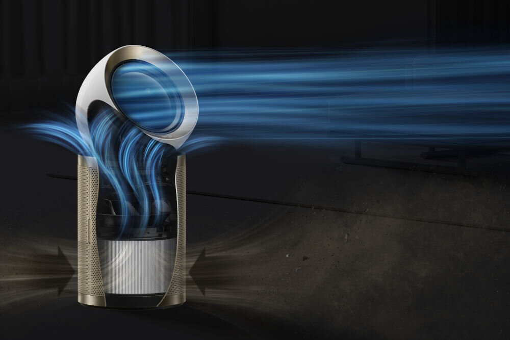 Oczyszczacz powietrza DREAME AirPursue PM10 wizualizacja przepływu powietrza kierowanie do góry w bok Technologia Dualflow Modulation Oczyszczacz wentylator cyrkulacja