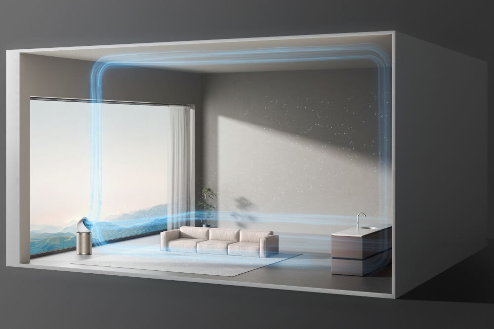 Oczyszczacz powietrza DREAME AirPursue PM10 wizualizacja pomieszczenia przepływ do 400 metrów na godzinę do dużych pomieszczeń