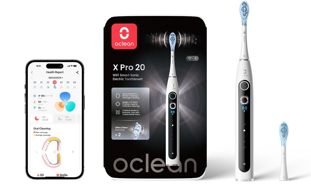 Szczoteczka soniczna OCLEAN X Pro 20 Biały łączność Wi-Fi, wbudowane Bluetooth, aplikacja, modyfikowanie ustawień