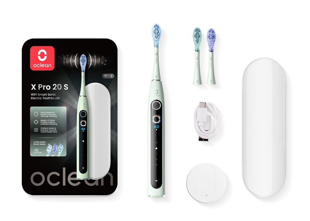 Szczoteczka soniczna OCLEAN X Pro 20 Miętowy wbudowane Wi-Fi, Bluetooth, dedykowana aplikacja mobilna