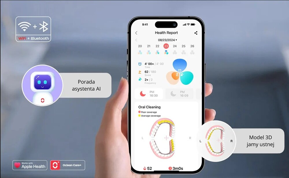 Szczoteczka soniczna OCLEAN X Ultra 20 Miętowy łączność Wi-Fi, Bluetooth, spersonalizowane raporty, synchronizacja z ekosystemem Apple