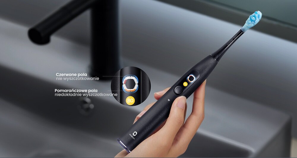 Szczoteczka soniczna OCLEAN X Ultra 20 Czarny kolorowy ekran LCD, informacje o szczotkowaniu