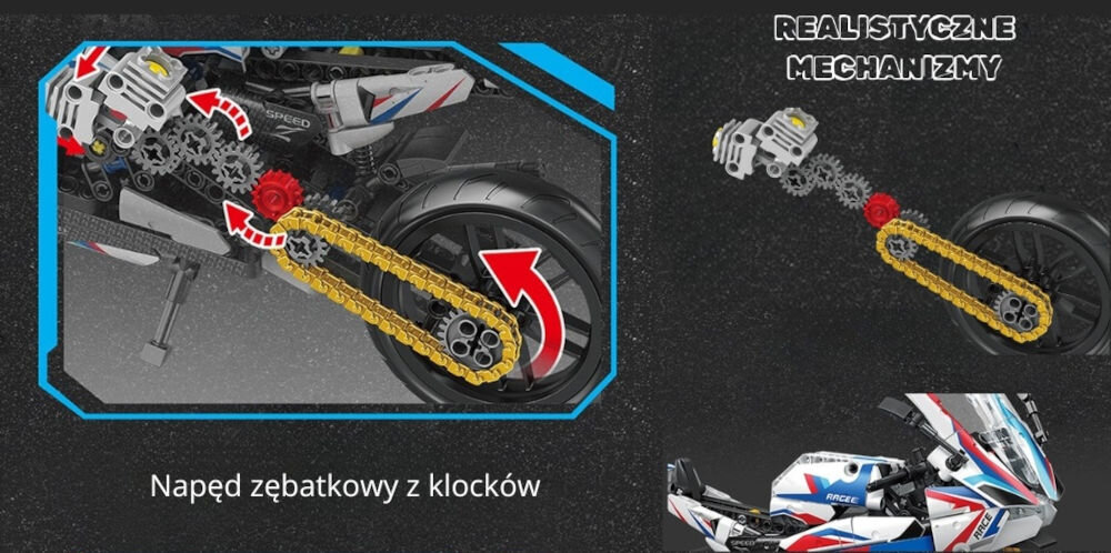 Klocki plastikowe QBI Turystyczny motocykl FC9301 motor i robot 2 modele design zabwa i rozwój