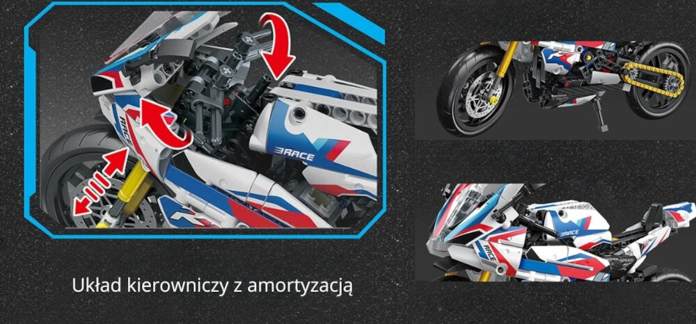 Klocki plastikowe QBI Turystyczny motocykl FC9301 układ kierowniczy z amortyzacją napęd zębatkowy z klocków