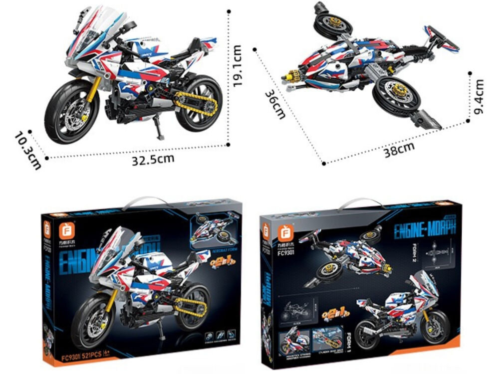 Klocki plastikowe QBI Turystyczny motocykl FC9301 wymiry 10,3 na 32,5 na 19,1 cm 36 na 38 na 9,4 cm
