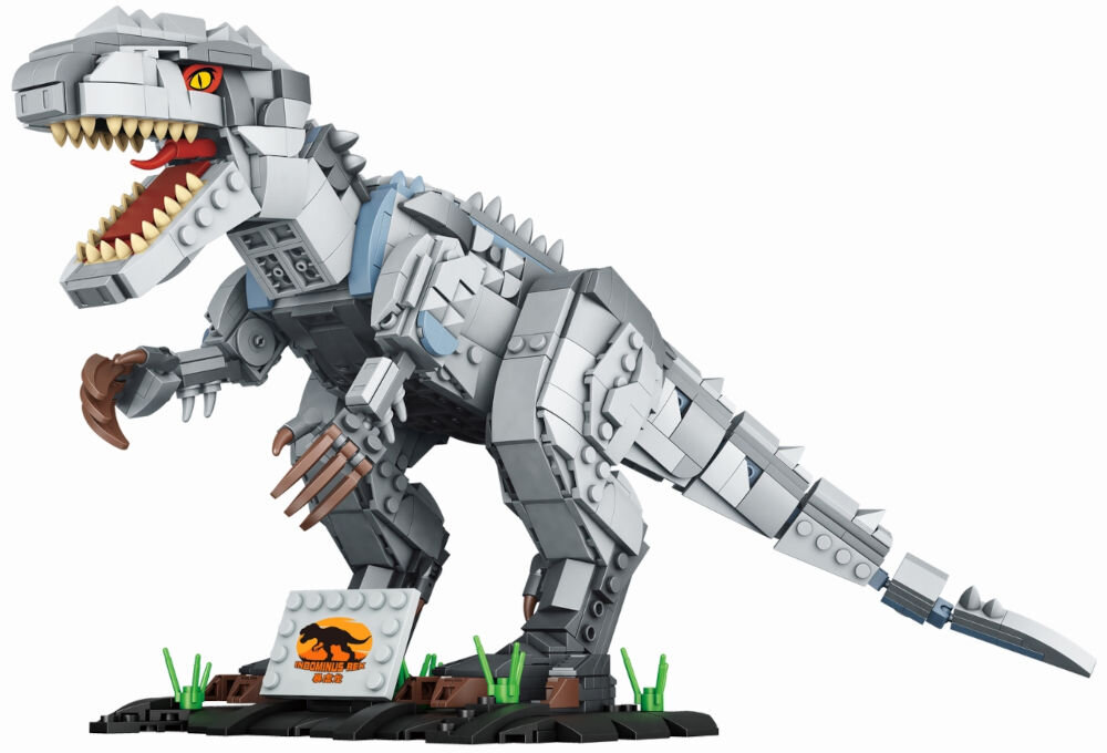 Klocki plastikowe QBI Tyranozaur FC6252 ruchome elementy podstawka z tabliczką informacyjną