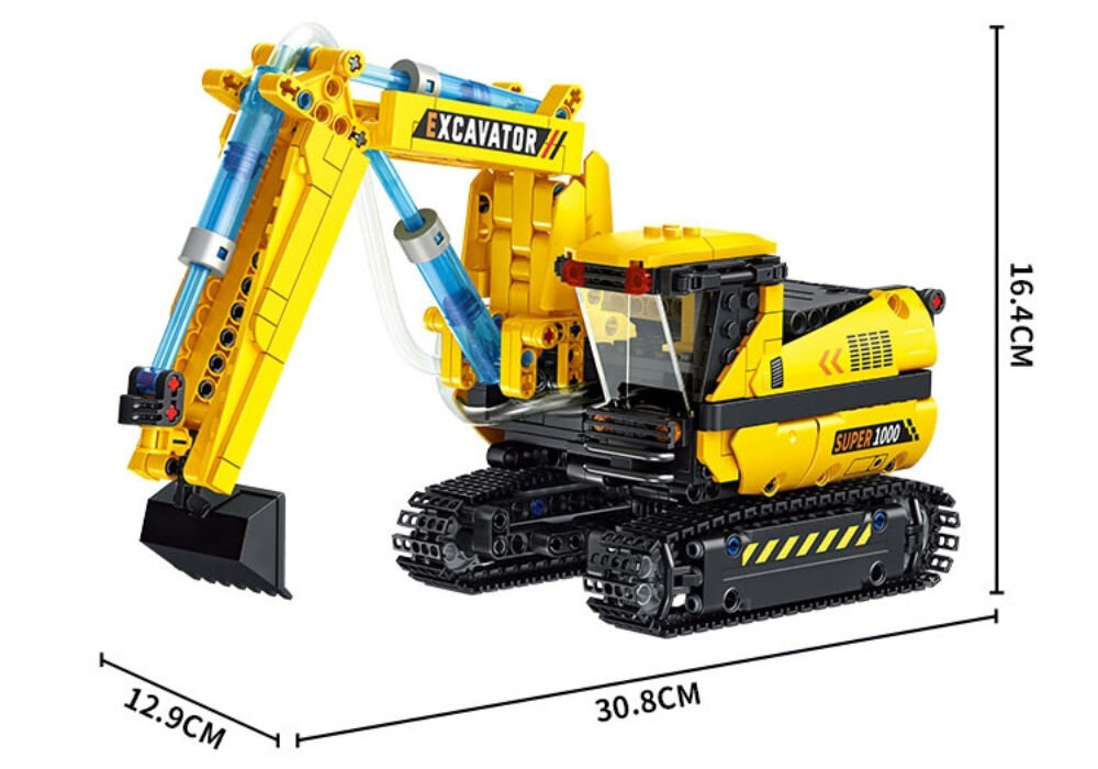 Klocki plastikowe QBI Koparka FC9220 wymiary wysokość 16,4 cm szerokość 12,9 cm długość 30,8 cm