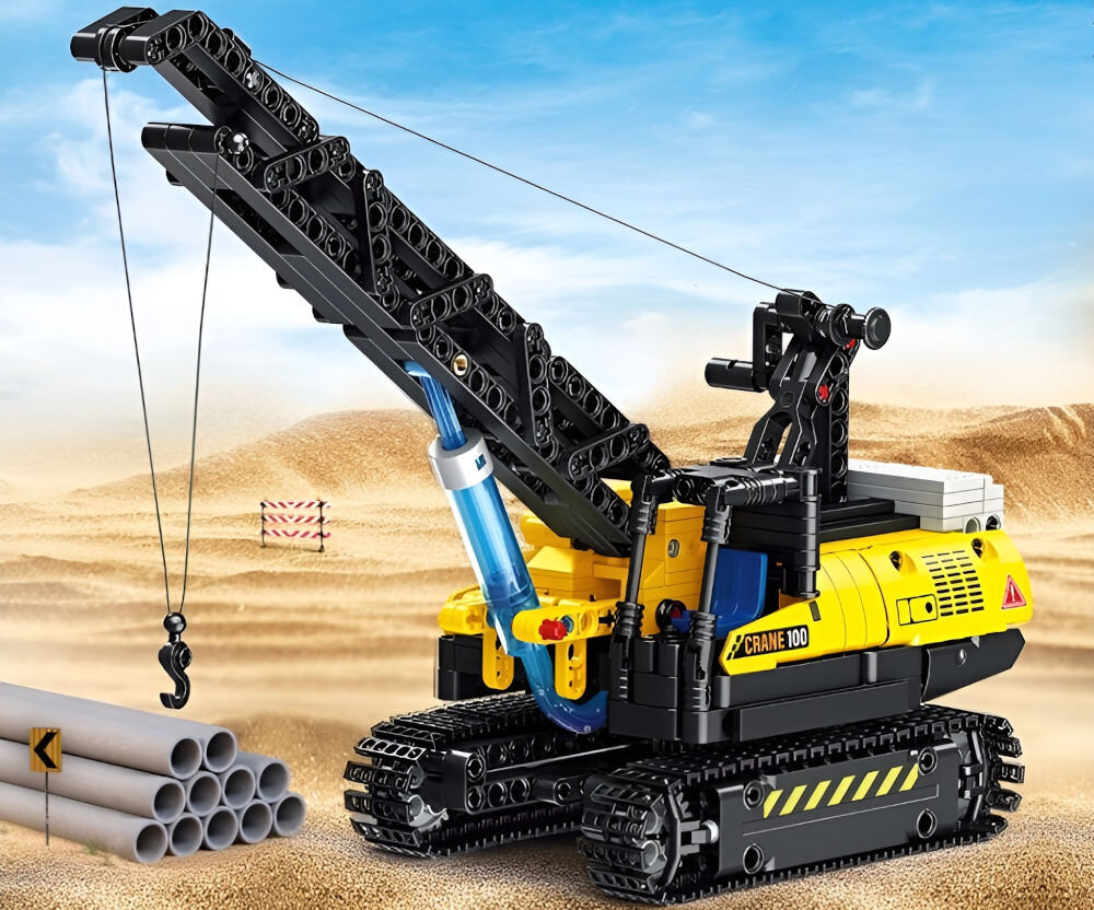 Klocki plastikowe QBI Dźwig FC9222 złożony piesek w tle pudełko i napis pies corgi