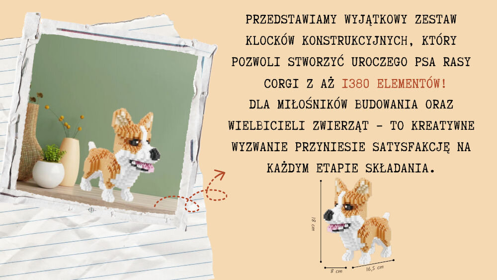 Klocki plastikowe QBI Pies Corgi SA241034 kreatywne wyzwanie rozwój umiejętności dekoracja
