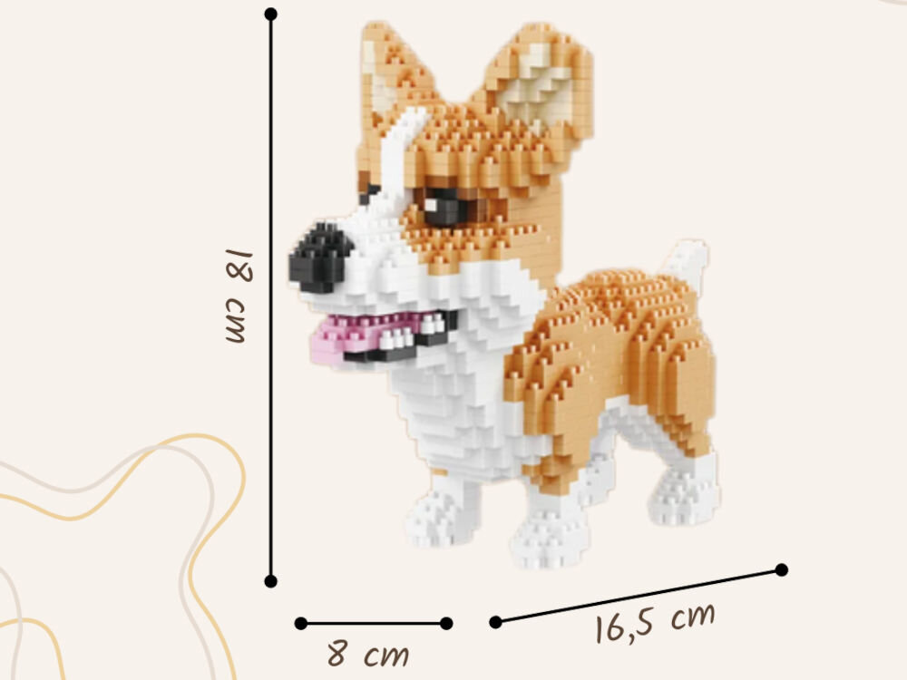 Klocki plastikowe QBI Pies Corgi SA241034 wymiary 18 cm wysokości 8 cm szerokości 16,5 cm długości