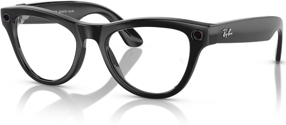 Okulary META Ray-Ban Skyler Czarne oprawki okularowe o lekko uniesionych górnych rogach z przezroczystymi szkłami i wbudowanymi kamerami na froncie