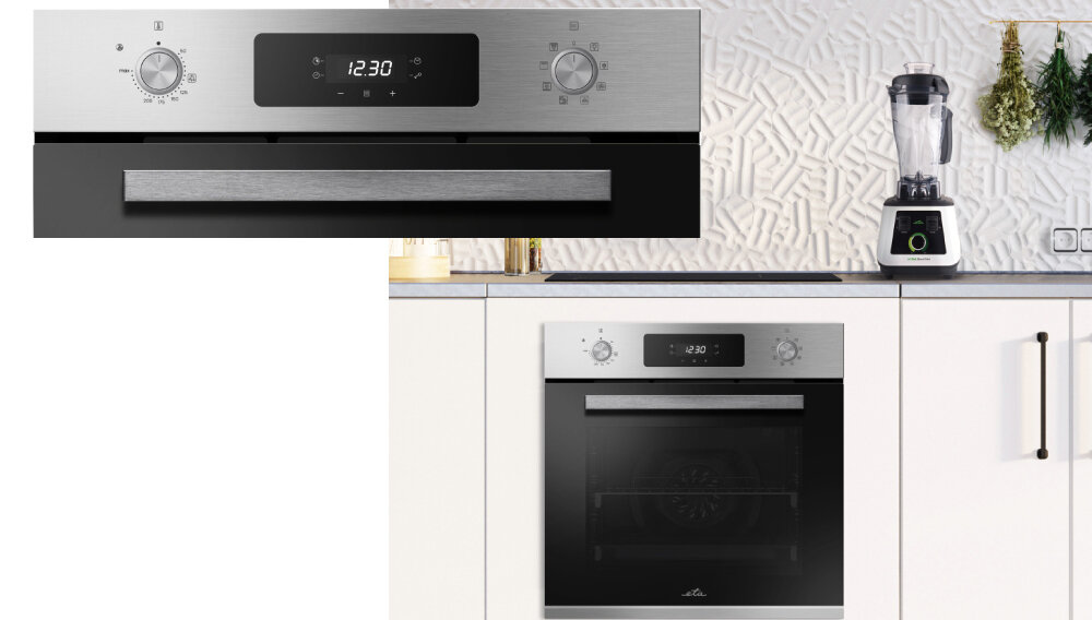 Piekarnik ETA Comfort 178790000 lifestyle kuchnia zabudowa zbliżenie panel wyświetlacz pokrętła wyświetlacz LED sterowanie elektroniczne mechaniczne programy pieczenia pieczenie z parą soczyste potrawy pizza ciasta