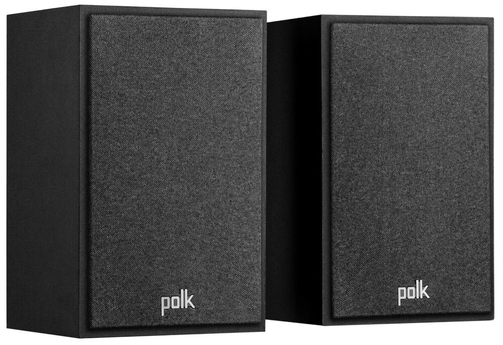 POLK AUDIO Monitor XT15 moc 30-150W impedancja 4 i 8 Ohm zgodny z amplitunerem Denon AVR-X1800, kolumny podstawkowe po skosie na białym tle