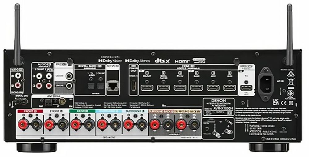 Zestaw kina domowego DENON AVR-X1800 + POLK AUDIO XT60/XT15/XT30C, HDMI 6/1, USB, Ethernet LAN, 8K, HDR10, Dolby Vision, eARC, amplituner na białym tle