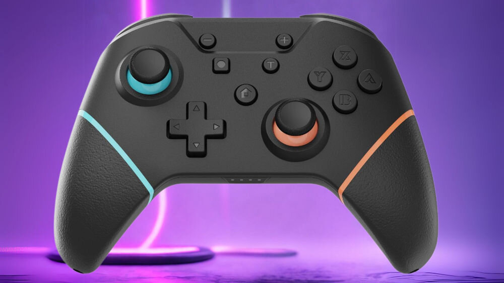 Kontroler ARMOR3 M07467-BUOR Czarny prezentacja kontrolera na fioletowym tle z ledami od przodu