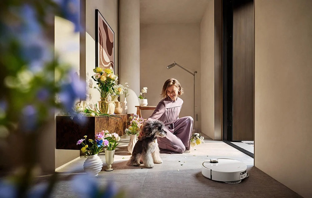 Robot sprzątający MOVA V50 Ultra Complete Biały dla właścicieli zwierząt usuwanie sierści i lokalizowanie pupili Zdalny podgląd z funkcją vlogowania