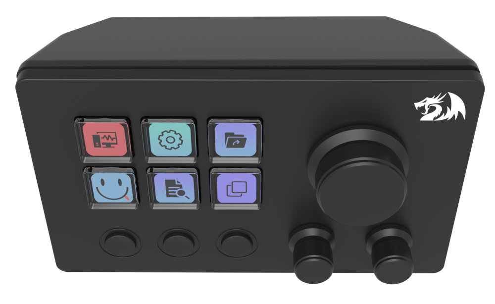 REDRAGON Skyrider stream deck 6 klawiszy LCD z możliwością personalizacji 3 programowalne pokrętła własne profile, skróty klawiszowe integracje z popularnymi platformami Twitch, YouTube, Discord czy Spotify