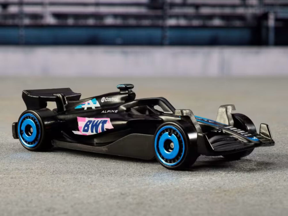 Samochód Hot Wheels Formuła 1 Race Team JGF58 (5 szt.) samochodziki die-cast z realistycznymi grafikami zespołów wyścigowych - samochód w niebieskiej kolorystyce