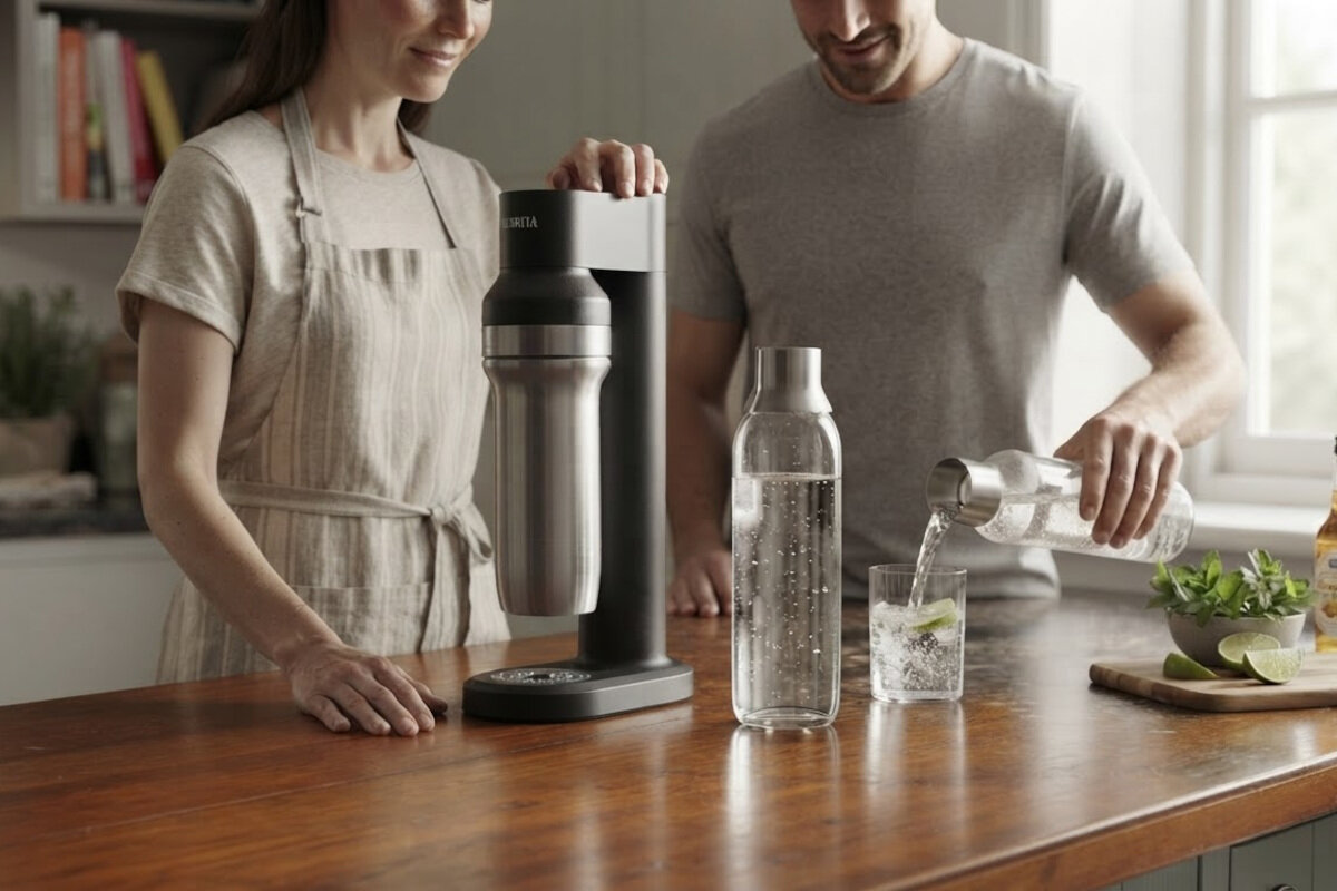 Saturator BRITA SodaTrio Czarny z dwoma nabojami + dodatkowa butelka 1L
