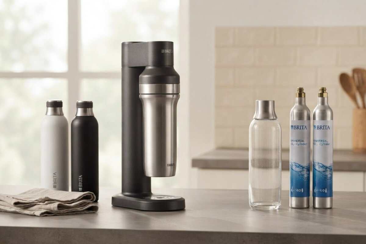 Saturator BRITA SodaTrio Czarny z dwoma nabojami + dodatkowa butelka 1L