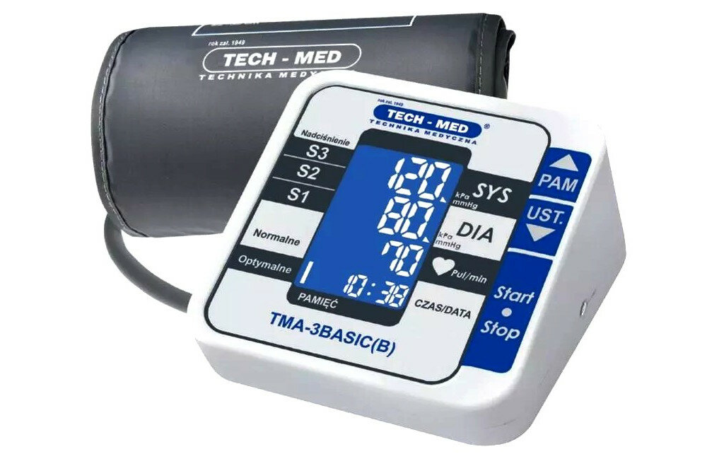 Ciśnieniomierz TECH-MED TMA-3BASIC wyglad front wyswietlacz obsluga
