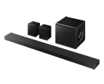 148x120 hw-qs750f 002 set-r-perspective titan-black Soundbar Samsung HW-QS750F. Packshot zestawu pod skosem. Soundbar dostępny w sklepach Media Expert.